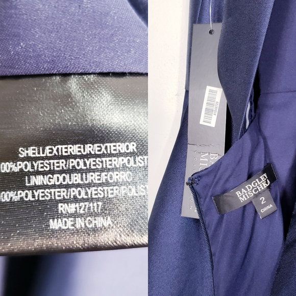 $795 NWT BADGLEY MISCHKA Womens Navy Blue Maxi Long Gown 2 XS Bow Wedding A-line - Picture 5 of 11